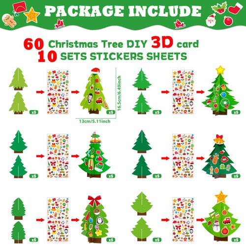 Qyeahkj 30 Sets Christmas Tree DIY Craft Kit for Kids Toddlers Christmas 3D Art Project Paper Ornaments Making Crafts for Preschool Kids Ages 4-8, 8-12 for Xmas New Year Party Favors, 6 Styles