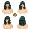 LOSMOEER Dark Green Wig with Bangs Short Wavy Wigs for Women Shoulder Length Curly Bob Wigs Heat Resistant Synthetic Wigs for Halloween Cosplay Daily Party Use