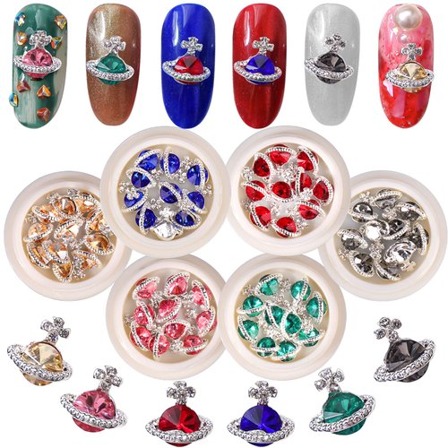 Juome Nail Charms, 60 Pcs Planet Nail Charms 3D Nail Charms with Saturn Shape, Nail Art Decorations Supplies (6 Colors)