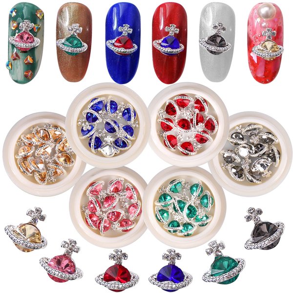 Juome Nail Charms, 60 Pcs Planet Nail Charms 3D Nail Charms with Saturn Shape, Nail Art Decorations Supplies (6 Colors)