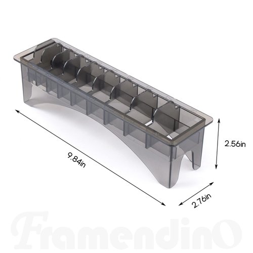 Framendino, Rectangular Plastic Guide Comb Storage Box Hair Clipper Guard Case Organizer Container Box 10 Blocks (Black)