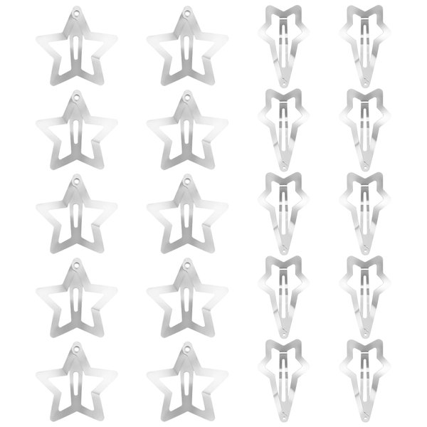 20 PCS 1.2" Star Hair Clips, Mabor Silver Star Snap Y2K Hair Accessories,2000s Y2K Silver Metal Hair Clips, Festival Star Hair Clips Barrettes for Women Styling Birthday Gifts