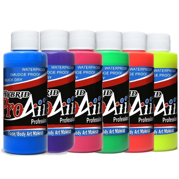 ProAiir Face and Body Painting Makeup - 6 UV/Fluorescent Colors - 1 oz (30ml)