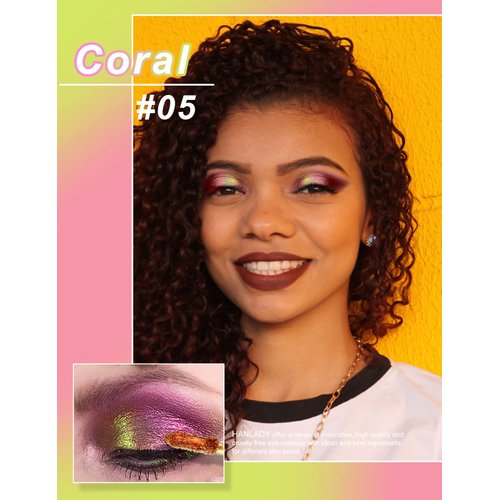 HANLADY Chameleon Eyeshadow Liquid Glitter Eye Makeup, Glitter Eyeshadow Intense Color Shifting Long Lasting with No Creasing, Quicky Dry & High Pigmented Shimmer Eye Shadow, Coral