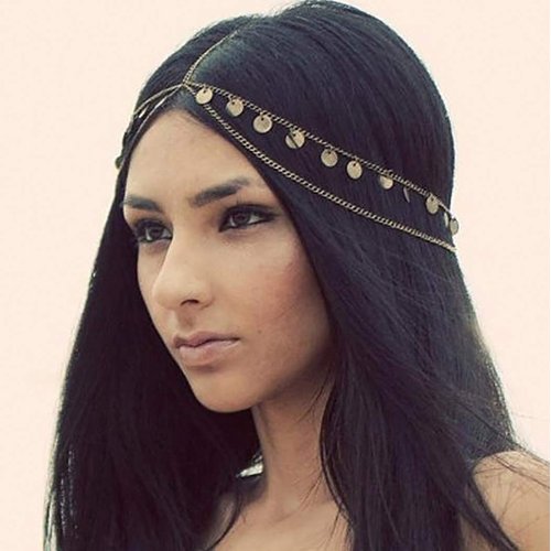 Aceorna Boho Headbands Jewelry Sequins Head Chain Head Piece Layring Hair Pieces Spring Holloween Summer Head Chains Gold Hair Accesories for Women and Girls