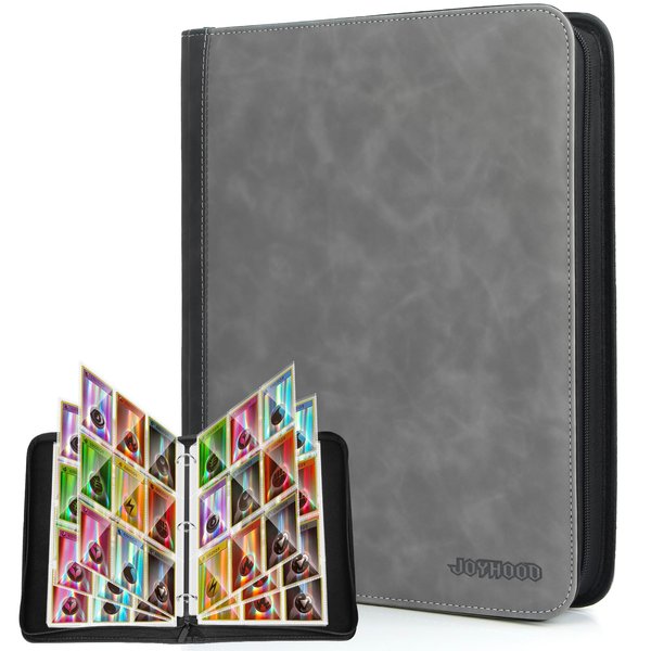 JoyHood Card Binder for Trading Card, Card Collection Binder with 9 Pocket - Hold Up to 900 Cards, Card Album Holder compatible with TCG/PM/MTG/OPCG/YGO Card (Grey, 9 Pocket)