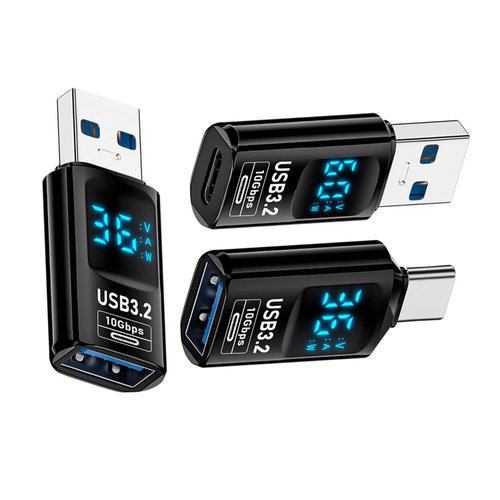 xiwai 3pcs/lot Type-C Adapter with Smart LED Digital Display 10Gbps USB-C to USB3.2 Type-A PD 36W Fast Charging Monitoring Display Tester Detector