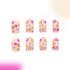 24 Pcs Colorful Floral Press on Nails Short Square Fake Nails with Glue Natural & Fit False Nails with Flower Design Acrylic Glue on Nails Glossy Reusable Stick on Nails for Women DIY Charm Manicure