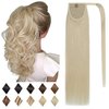 SEGO Ponytail Extension Human Hair Real Human Hair Clip In Wrap Around Long Straight Ponytail With Magic Paste Pony Hairpieces for Women -20 Inch 95g 60 Platinum Blonde