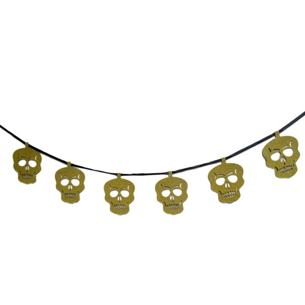 Halloween Skull Banner Garland Decorations Chic Sparkly Glittery Gold Black Reversible Rock & Roll Spooky Witchy Birthday Party Day of the Dead Dia de los Muertos - NO MESS Just FUN!