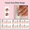 ANDGING French Tip Press on Nails Almond Short Black White Fake Nails with Glue Acrylic Curved Line Glue on Nails with Designs Gel Classy Manicure False Nail for Women Stick ons Nails for Wedding