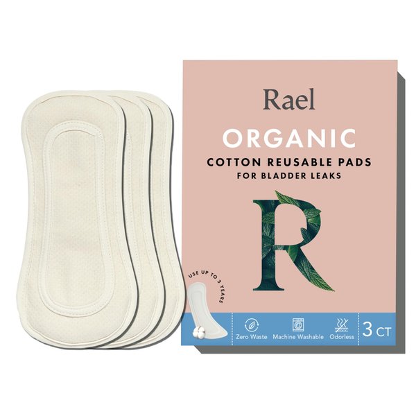 Rael Reusable Pads, Organic Cotton Cover - Postpartum Essential, Incontinence Pads for Women, Bladder Leakage Pads, Thin Cloth Pads, Leak Free, Washable, Neutral Color, 3 Count (Petite)