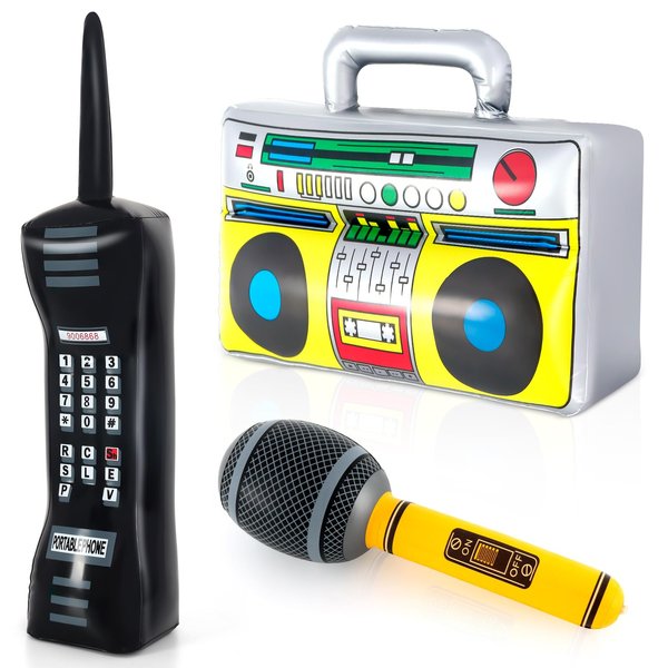 Inflatable Phone,Inflatable Radio Boombox Microphone,80s 90s Party Decorations,Hip Hop Music Themed Party Decorations,Rappers B-Boys Costume Accessory for Disco Retro Theme Party Decorations