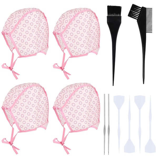 Yolev 10 Pcs Hair Highlighting Kit, Hair Highlighting Caps, Highlight Hair Coloring Frosting Dye Kit with Plastic Hooks for Salon Hair Dyeing Hairdressing