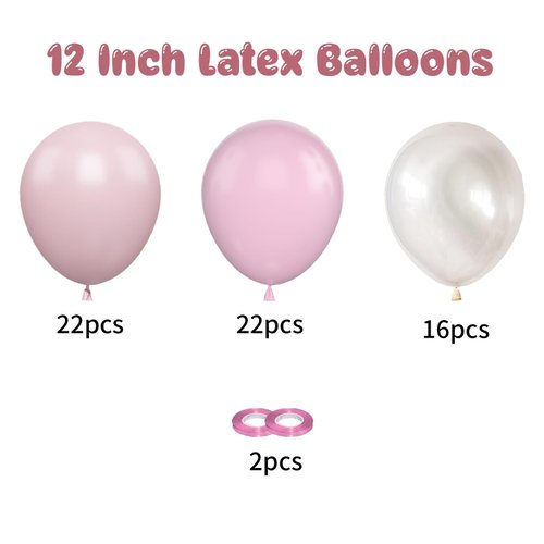 Pink Balloons, 60 pcs 12 inch Matte Pink Pastel Pink Transparent Birthday Balloons, Pastel Pink Party Balloons, Maca Pink Latex Balloons Party Decorations for Wedding Birthday Baby Shower Party