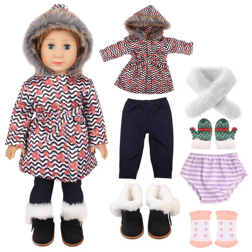 MSYO 18-inch Doll Down Jacket, Doll Winter Clothing Set, 5 Different Colors and Patterns Available. (White/Black-Heart Print)