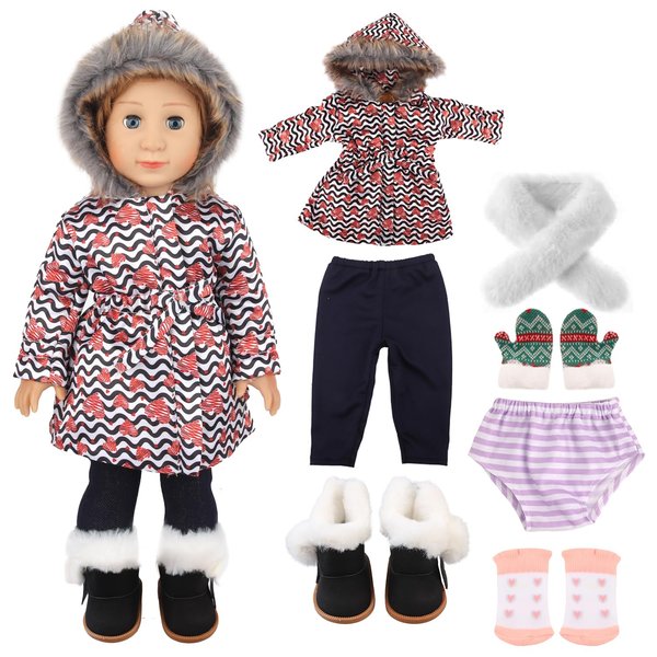 MSYO 18-inch Doll Down Jacket, Doll Winter Clothing Set, 5 Different Colors and Patterns Available. (White/Black-Heart Print)