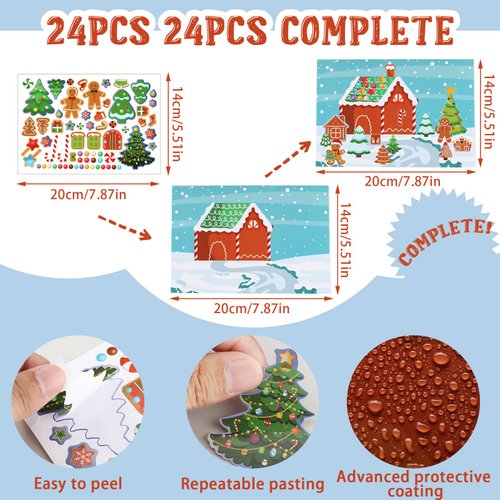 48 Sheets Make-a-Gingerbread House Stickers for Kids DIY Gingerbread House Stickers Scenes and Backgrounds Gingerbread Stickers for Christmas Party Favors Holiday Activity Crafts Games Supplies