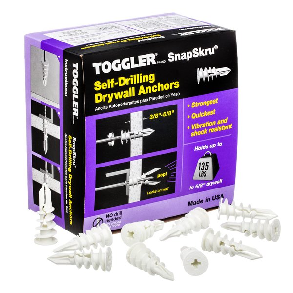 TOGGLER SnapSkru SP Self-Drilling Drywall Anchor, Glass-Filled Nylon, Made in US, For #6 to #10 Fastener Sizes (Pack of 100)