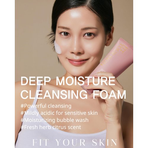 FIT YOUR SKIN Deep Moisture Cleansing Foam - Hydrating Antioxidant Face Wash with Avocado Peptides - Creamy Dense Bubble Form - Skin Irritation Free - Fresh Herb Citrus Scent, 4.05 fl.oz.