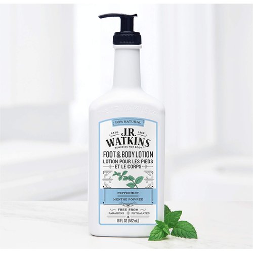 J R Watkins Foot & Body Lotion, Peppermint, 18 fl oz (532 ml)