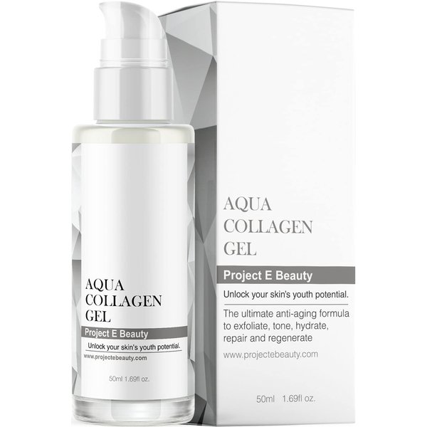 Project E Beauty Aqua Collagen Gel 24-Hour Hydration | Anti-Aging Brightening Treatment | Hydrating & Moisturizing Facial Skincare | Anti-Wrinkle Body Lotion | For Dry or Rough Skin | 50ml
