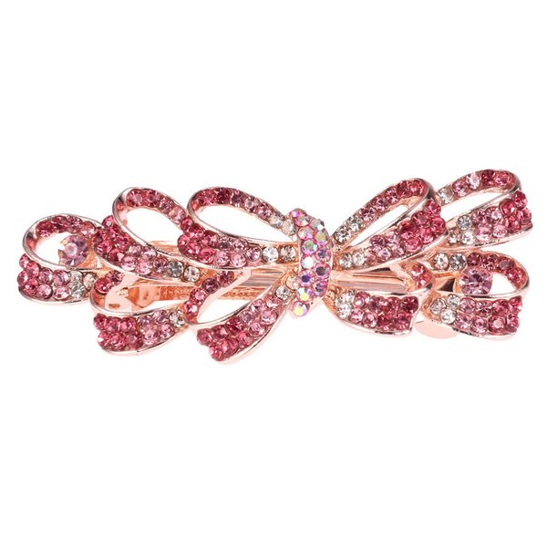 Beaupretty Crystal Rhinestone Hair Clip Shiny Flower Hair Pin Hair Barrettes Headdress for Ladies Women Hair Accessories Pink