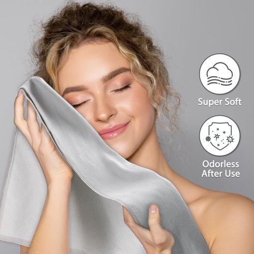 Microfiber Hair Towel Wrap for Women - Hair Wrap Towels - Plopping Towel Curly Hair Turban Drying with Elastic Band, Thick, Super-Absorbent, Lint-Free, Safe and Hygienic Without Odor (Gray & White)