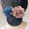 Women Hair Bun Cover Net Snood Hairnet Bowknot Decor Barrette Hair Clip Bow Ribbon Flower Hair Accessories For Stewardess Banks Hotels Restaurant Staff (Pink)