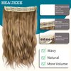 BEAUEXE Invisible Wire Halo Hair Extensions for Women Long Wavy Adjustable Synthetic Hair Pieces Removable Secure Clips Hairpieces Secret Extensions 20'' Golden Brown, 1.0 Count