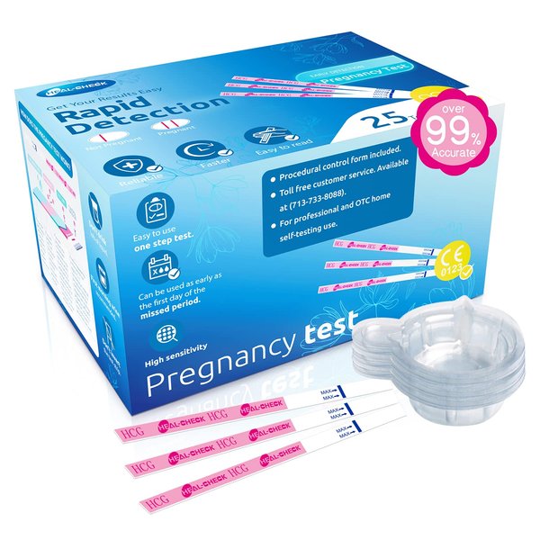 Pregnancy Tests with Cup, 25 Bulk Pregnancy Test Strips for Home Detection, Over 99% Accuracy, Individually Wrapped Fertility Tests, Extra-Wide 5mm HCG Test Kit Comfortable Grip, Pruebas De Embarazo