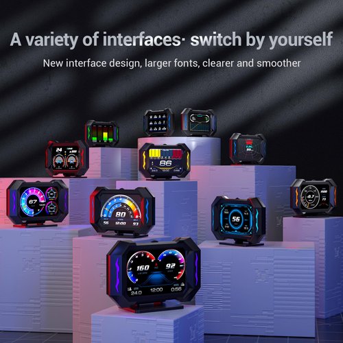 OBD2 Gauge Car HUD Head Up Display Multifunction Digital,Car Speedometer Tachometer Water Temperature Oil Temperature Volt Inclinometer Boost Gauge RPM Meter fit for Most Vehicles After 2008