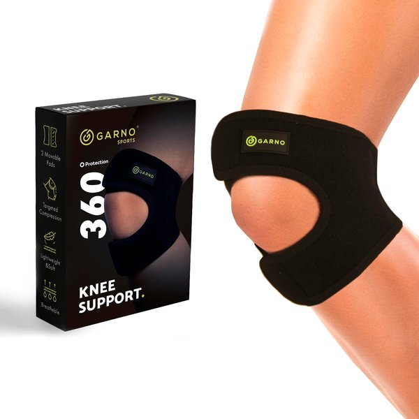 GARNO Knee Brace Plus Size, Dual Patella Tendon Support Strap, Adjustable Neoprene Stabilizer for Meniscus Tear, Arthritis, Tendonitis, MCL, ACL, Pain Relief, Recovery, Running, Men & Women; XL /2XL
