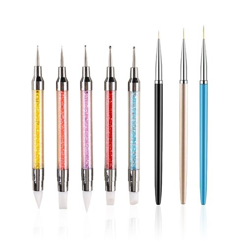 FULINJOY 8pcs Nail Art Design Tools, 5PCS Dual-Ended Nail Art Sculpture Pen Dotting Tools with 3PCS Nail Liner Brushes, Silicone Nail Polish Brushes Stainless Steel Carving Drawing Tool