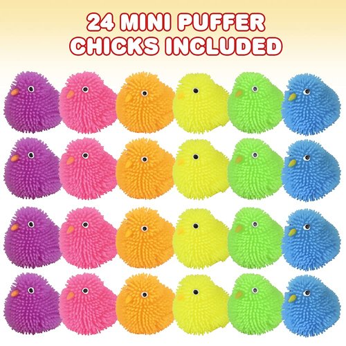 ArtCreativity Mini Puffer Chicks, Set of 24, Chick Surprise Toys for Filling Easter Eggs, Easter Party Favors, Egg Hunt Supplies, Stress Relief Toys for Kids, Assorted Neon Colors