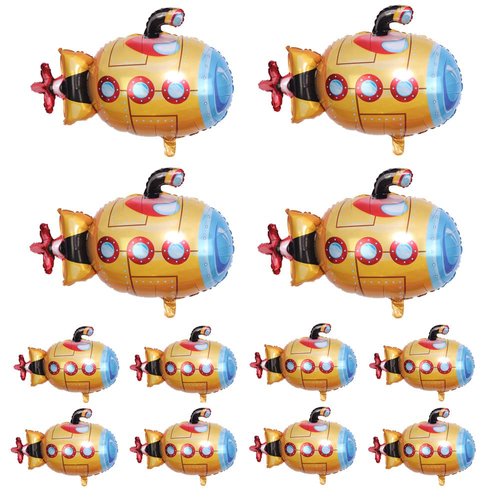 12 pcs 2 Size Submarine Balloons 4 pcs 38.6 inch Foil Balloons 8 pcs 11 Inch Mini Size Balloons for Baby Shower Birthday Party Theme Party