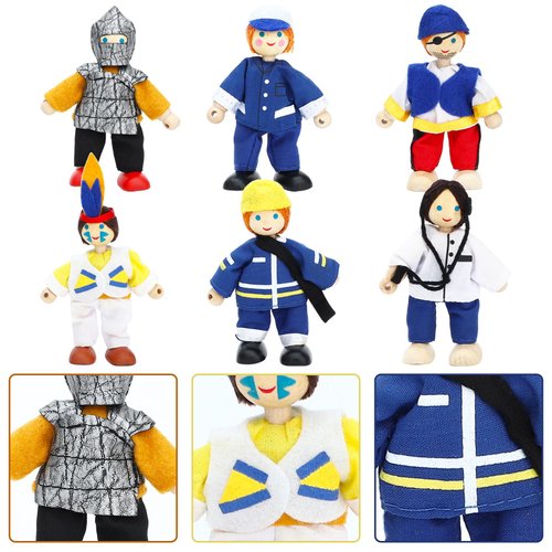 ONEST 6 Pieces Wooden Dollhouse Family Set Mini People Figures Dollhouse Dolls Wooden Doll Family Pretend Play Figures Accessories for Pretend Dollhouse Toy