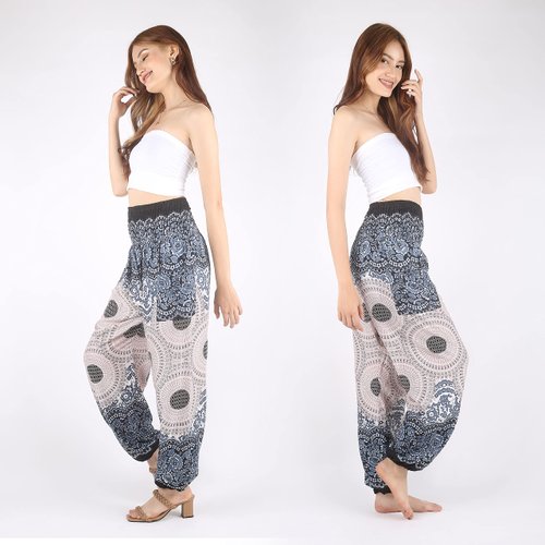 Boho Pants Harem Pants Yoga Trousers for Woman Bohemian Beach Pants (Honeycomb Black and White,10-16)