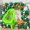LEBERY Dinosaur Number 4 Ballloon, 40 Inch Green Number 4 Balloon, Mini Dino Foil Balloons Baby Dinosaur Balloons for Kid Dino Theme Jungle 4th Birthday Baby Shower Party Decorations