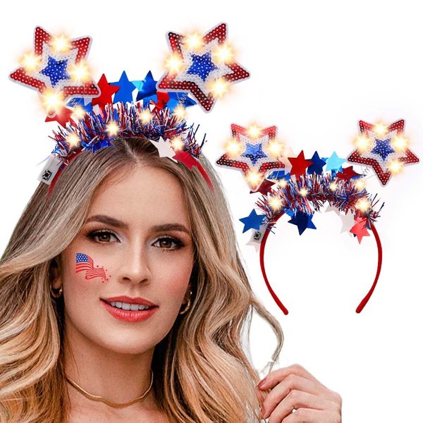 Gangel 4th of July Headband Light Up American Flag Headbands Independence Day Hairband Festival Hair Accessories for Women (Blue-Red 1, One size)