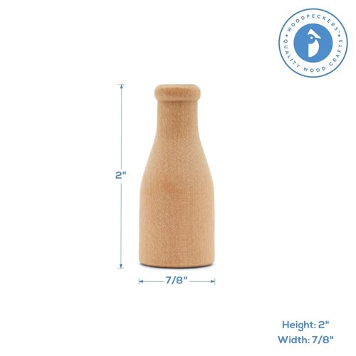 Wooden Milk Bottle, 2 inch, Pack of 25, Small Unfinished Cargo Drums, Perfect for Miniatures, Scale Models, Mini Train Making or Woodworking Craft Projects, by Woodpeckers
