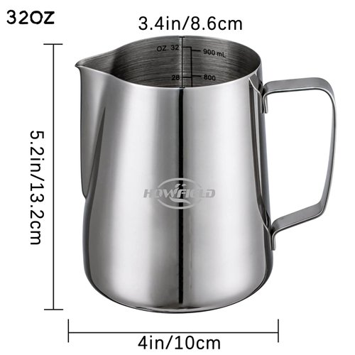 Milk Steaming Pitcher Frother Cup - Espresso Machine Accessories Frothing Pitcher,Milk Frother Cup Stainless Steel 32 Oz,Milk Coffee Cappuccino Latte Art 32 oz(900ml)