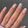 RikView French Tip Press on Nails Medium Acrylic Nails White Nails with Flowers Design Square Fake Nails