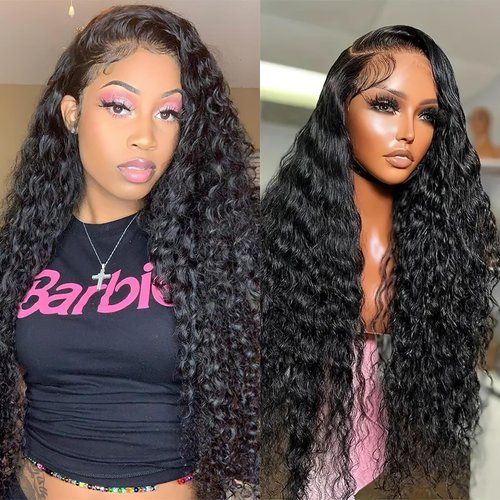 AUOCATTAIL Deep Wave Lace Front Wigs Pre Plucked Human Hair 13x4 HD Transparent Glueless Lace Frontal Curly Wigs 180% Density With Baby Hair Natural Color For Women 26 Inch Deep Wave Curly Wigs