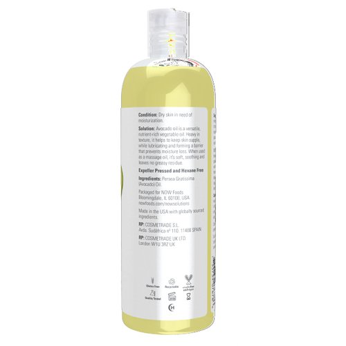 NOW Solutions, Avocado Oil, 100% Pure Moisturizing Oil, Nutrient Rich and Hydrating, 16-Ounce