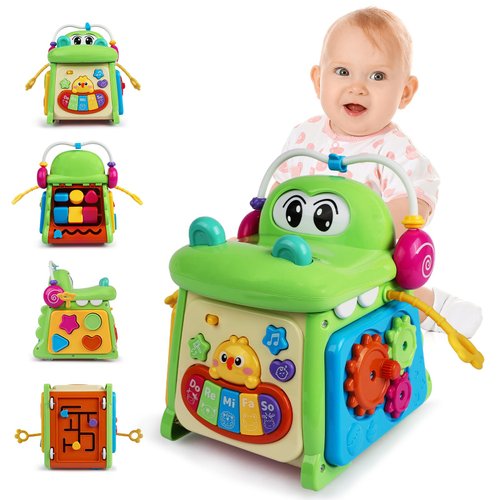 WTFIC Montessori Activity Cube Toys for Toddlers Age 2 Years,Boys Girls Sorter Toys with Light,Musical Learning Busy Cube,Baby Gifts for 18 Months 2-3 Year Old,Educational Learning Infant Toy