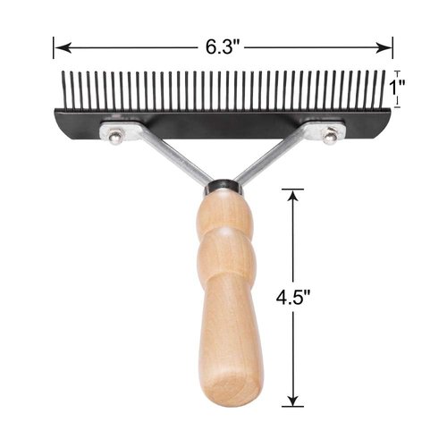 Ordermore Long Tooth Undercoat Dog Rake,Anti-Slip Wood Handle Grooming Rake,Steel Comb for Long Hair Pet