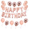 30pcs Pink Rose Gold Birthday Decorations, 3D Mylar Foil Happy Birthday Banner and Confetti Latex Balloons, Ecofriendly Party Decorations Supplies for kids Girls Women Birthday Party Favors