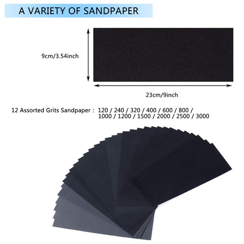 Katfort Hand Sander for Drywall, 36 Pack 120 to 3000 Assorted Grit Wet & Dry Sandpaper Block with 2 Pack Drywall Hand Sander, Suitable for Wood Glass Metal Polishing