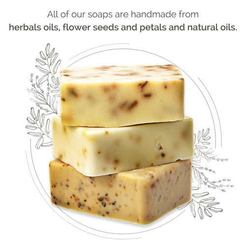 HARMONIFY All Natural Set of Soap Bars (Rose, Lavender, Olive Oil) with Wooden Soap Dish, Assortment of Natural Hand-Made Soaps, Skin Revitalizing and Moisturizing, Healthy, Made in Europe